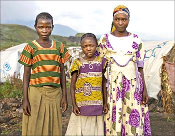 Girls displaced by war stand in Bulengo camp just outside Goma in eastern Congo.
