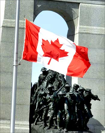 Canadian flag flies at half mast in honor of soldiers killed in Afghanistan.