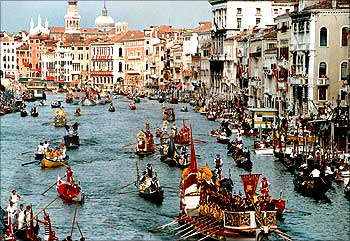 Boats sail in the Venice's Canal Grande during the yearly historic regatta.