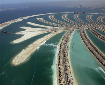 An aerial view of The Palm Island Jumeirah in Dubai.