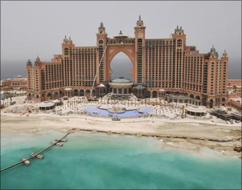 Atlantis, The Palm, is seen on the breakwater (crescent) of the Palm Jumeirah.