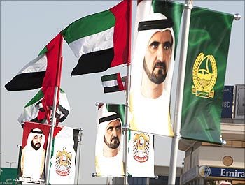UAE President Sheikh Khalifa (left) and Sheikh Mohammed bin Rashid Al Maktoum (center) in Dubai.