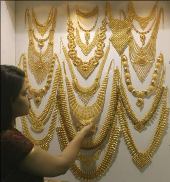 Gold jewellery on display