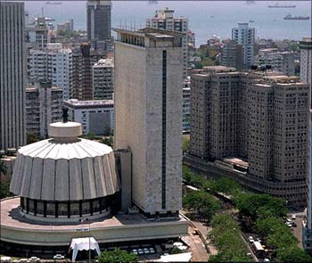The State Assembly House in Mumbai in the forefront of the city's skyline.