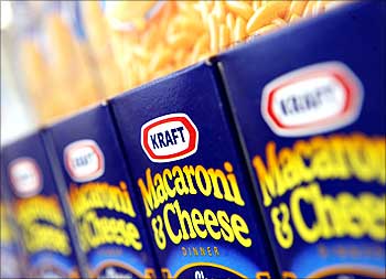 Kraft products displayed at the company's headquarters in Northfield, Illinois.