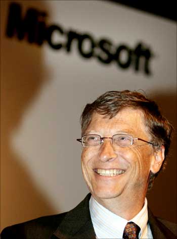 Microsoft founder Bill Gates smiles during a conference organised by Nasscom in New Delhi.