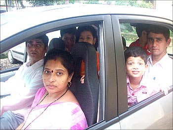 Arun and family in the Nano.