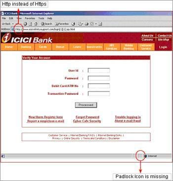 A spoofed ICICI Bank web site. Picture is only for representative purpose.