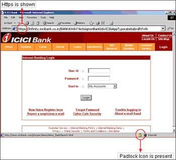 The genuine ICICI Bank web site.