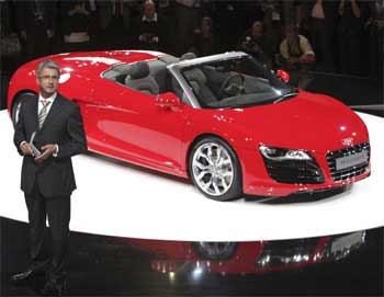 Audi chief executive Rupert Stadler presents the new R8 Spyder.