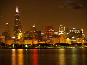 The night skyline of Chicago.