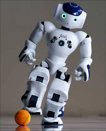 A robot soccer player.