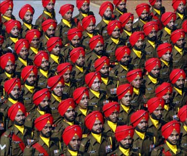Indian Army soldiers marching at the Republic Day parade in New Delhi.