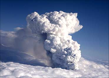 Smoke billows from a volcano in Eyjafjallajokull.