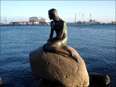The fairy tale figure of 'The Little Mermaid' in Copenhagen harbour.