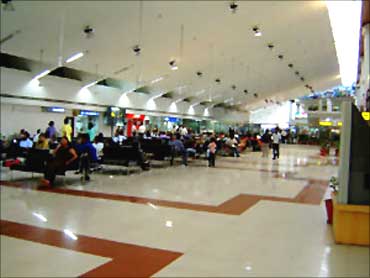 The departure lounge at the airport.