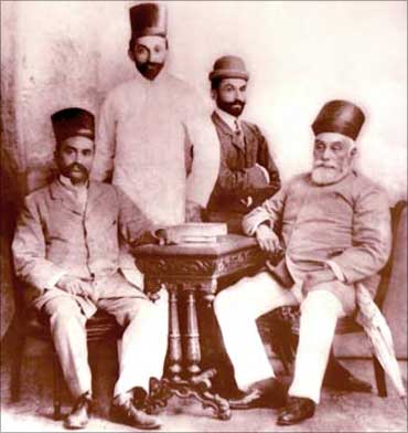 J N Tata (R to L); Sir Dorabji Tata, Sir Ratan; and R D Tata, father of JRD Tata.