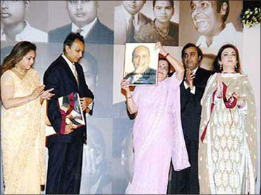 (L to R) Tina Ambani, Anil, Kokilaben, Mukesh and Nita Ambani at a function in Mumbai.