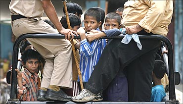 Child labourers rescued by the police and NGOs in New Delhi.