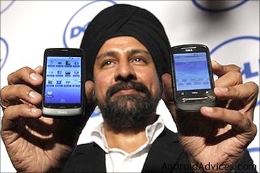 Mahesh Bhalla, general manager, Dell India, with the new XCD phones.