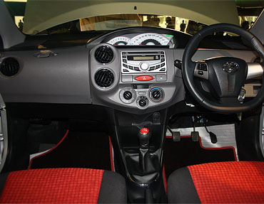 The cockpit inspired interiros of the Etios. The Speedometer console is in the centre so as to minimise loss of attention from the windscreen while driving.
