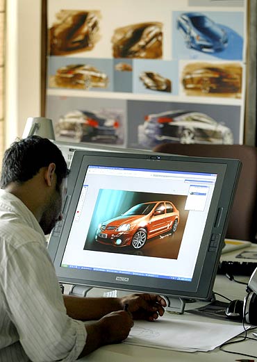 Designers work at the Renault India studio in Mumbai