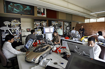 Designers work at the Renault India studio in Mumbai.