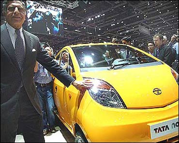 Ratan Tata with the Nano.