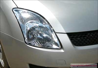 Front headlight of the car.