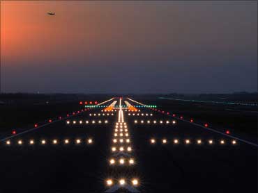The runway at night.