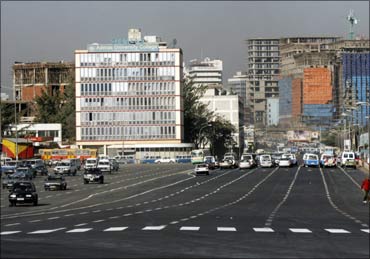 Traffic flows down a main street in Ethiopia's capital Addis Ababa.