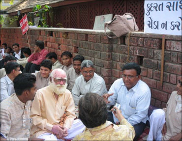 Farmers sit on a token fast to oppose the Bt brinjal at Gandhi Ashram in Ahmedabad on January 30.