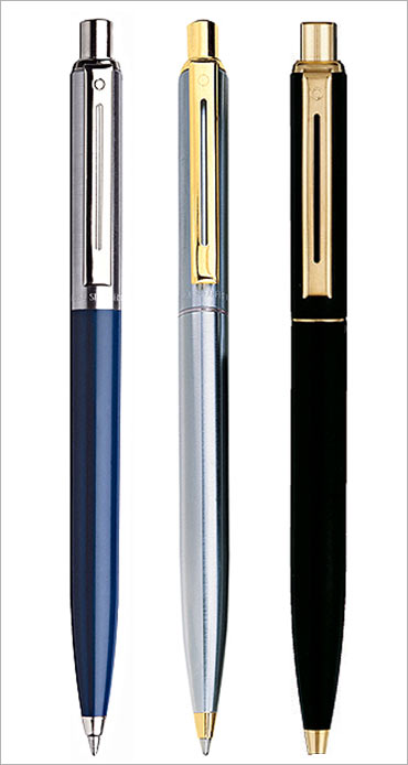 Brushed chrome gold trim 325 ball point pens.