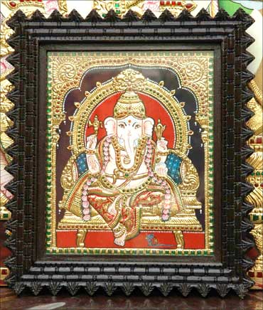 Srividya's Thanjvur painting of Lord Ganesha.
