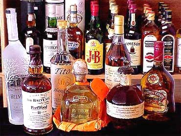 Bottles of imported whiskey.