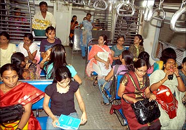A ladies' compartment in a Mumbai suburban train.