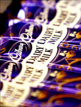 Cadbury's chocolate bars are seen at a store in London.