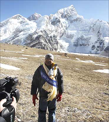 Nepali Prime Minister Madhav Kumar after a cabinet meeting at the Everest base camp.