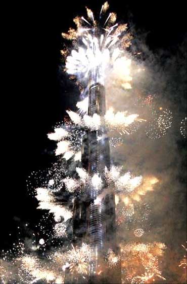 Fireworks at Burj Dubai.