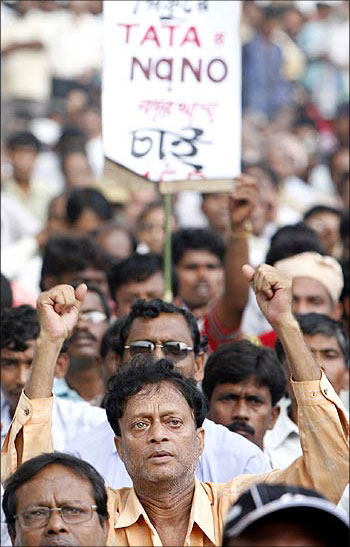 Trinamool Congress workers protesting against the Tata Motors' Nano plant in Singur in January 2009.