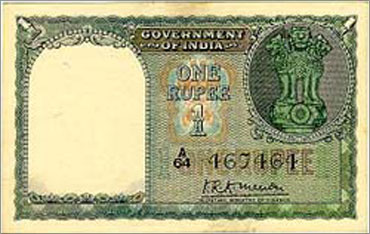 A Rupee 1 currency note that was in circulation in 1950.