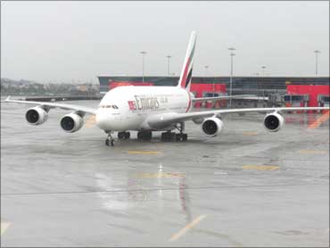 Emirates A 380 arrived at T3 on July 15.