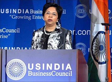 Indra Nooyi speaking at the USIBC anniversary function.