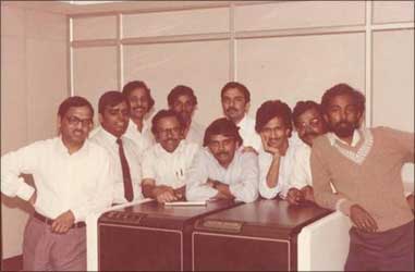 A file photo of the founder members of Infosys. Extreme left: Narayana Murthy.