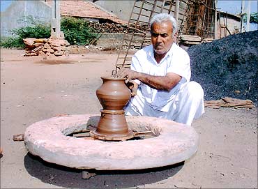 Mansukhbhai's father at work.