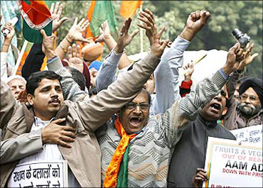 Bharatiya Janata Party activists protest fuel price hike.