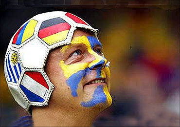A Sweden fan before the country's soccer match against Spain.