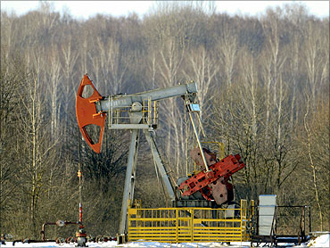 An oil pump jack is seen near Belarussian village of Bezuev, southeast of Minsk.