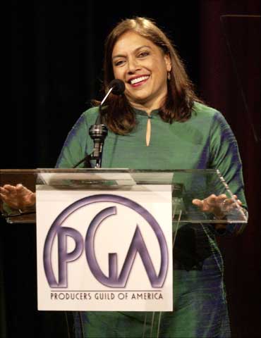 Mira Nair accepts her award at The Producers Guild of America's 3rd annual Celebration of Diversity dinner in Beverly Hills.