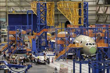 Assembly of the first Boeing 787 Dreamliner takes place at the company's Everett, Washington plant.